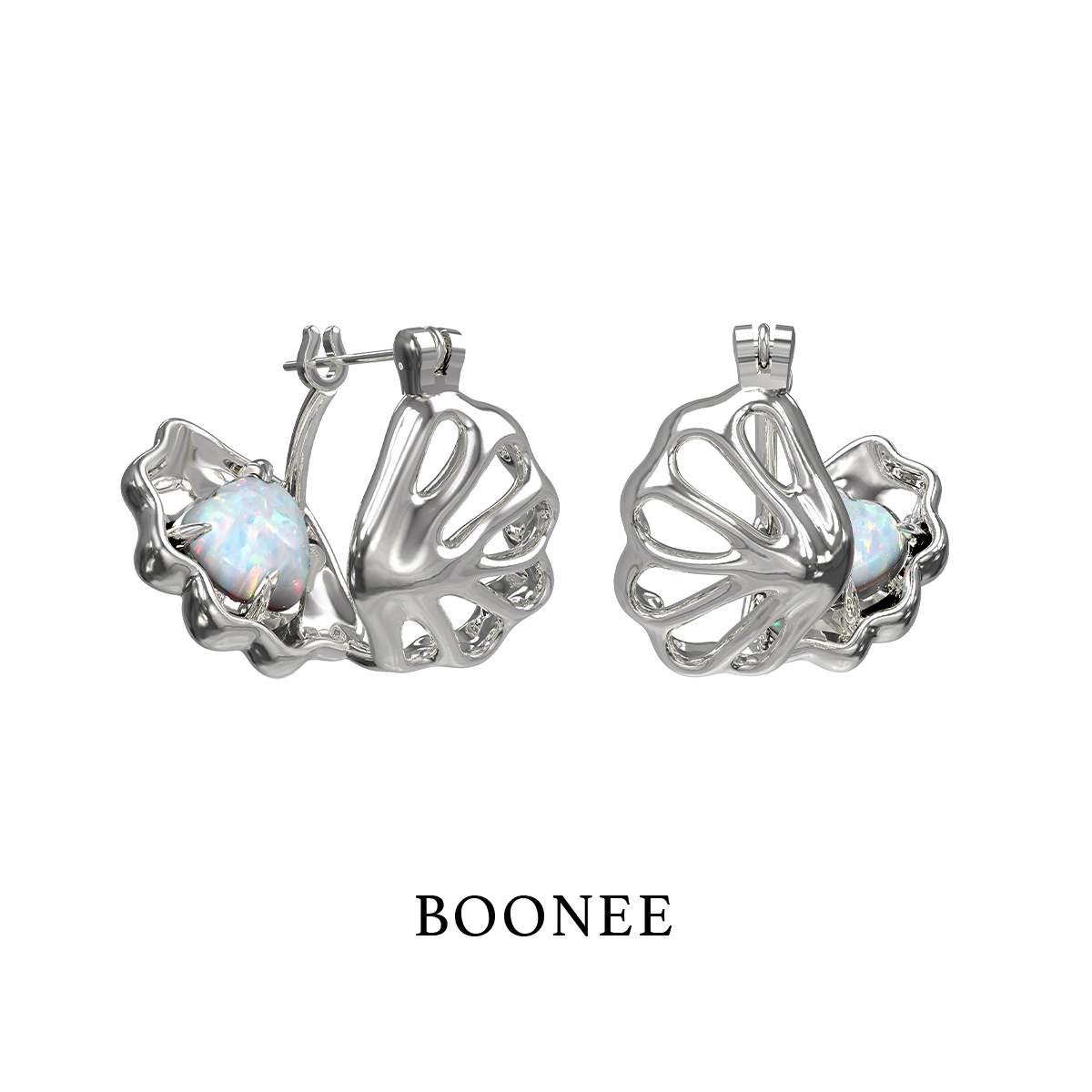 BOONEE贝壳爱心欧泊耳环