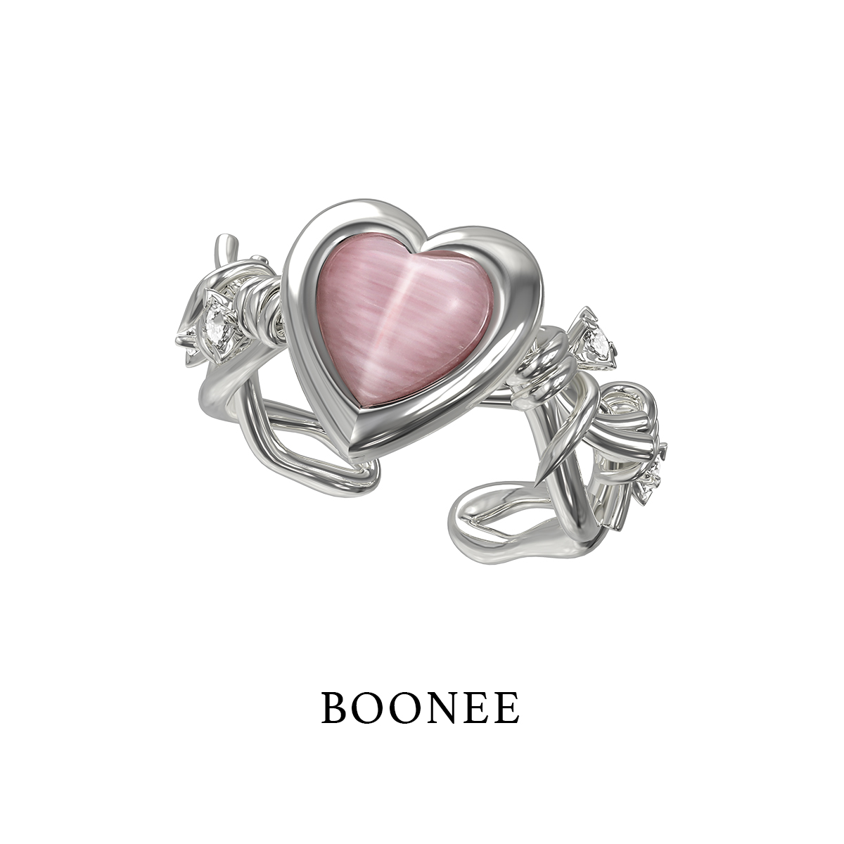 BOONEE桃心荆棘开口戒指