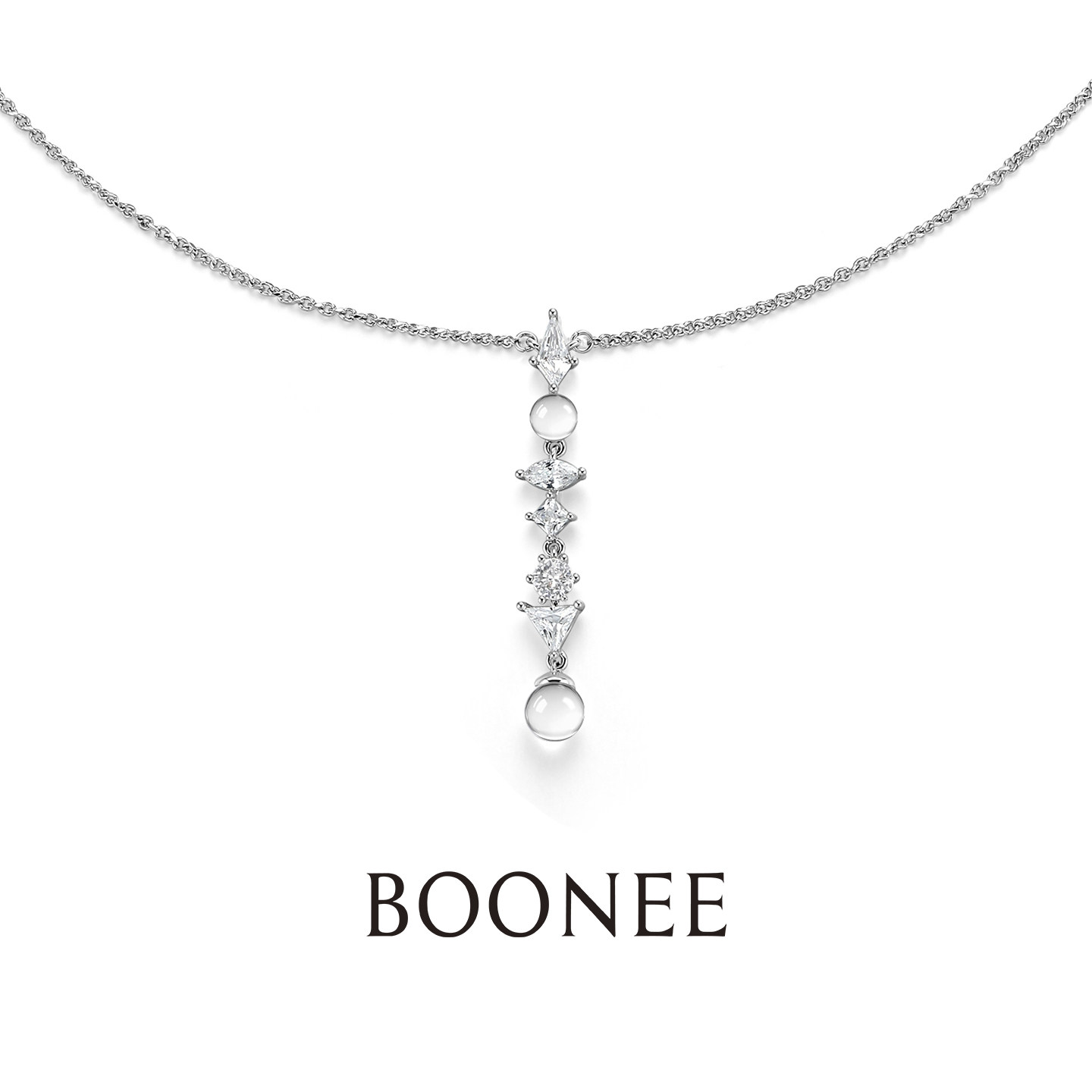 BOONEE透明珠锆石流光垂坠项链图片
