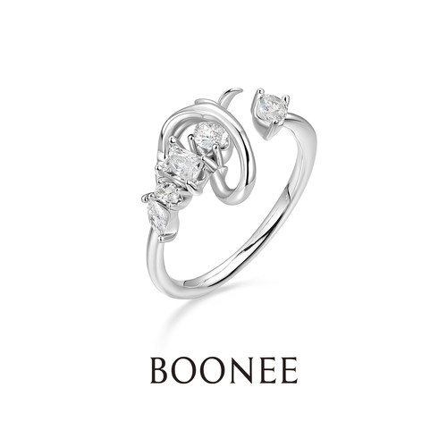 BOONEE可调节锆石环绕开口戒指