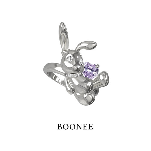 BOONEE紫钻爱心兔子戒指