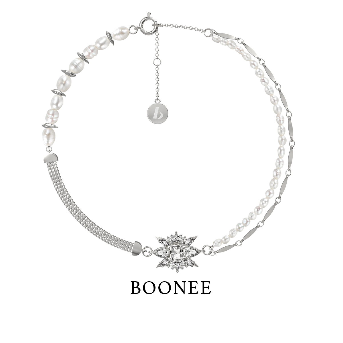 BOONEE宝石花型多元素拼接短项链