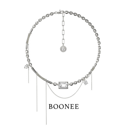 BOONEE链条缠绕方锆拼接项链