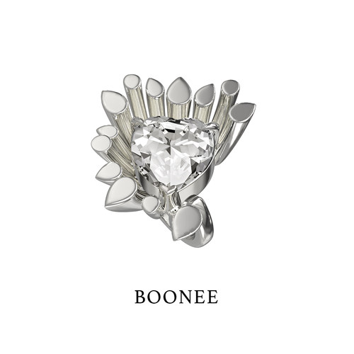BOONEE冰柱爱心锆石开口戒指