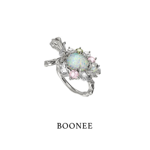 BOONEE蝴蝶结欧泊戒指