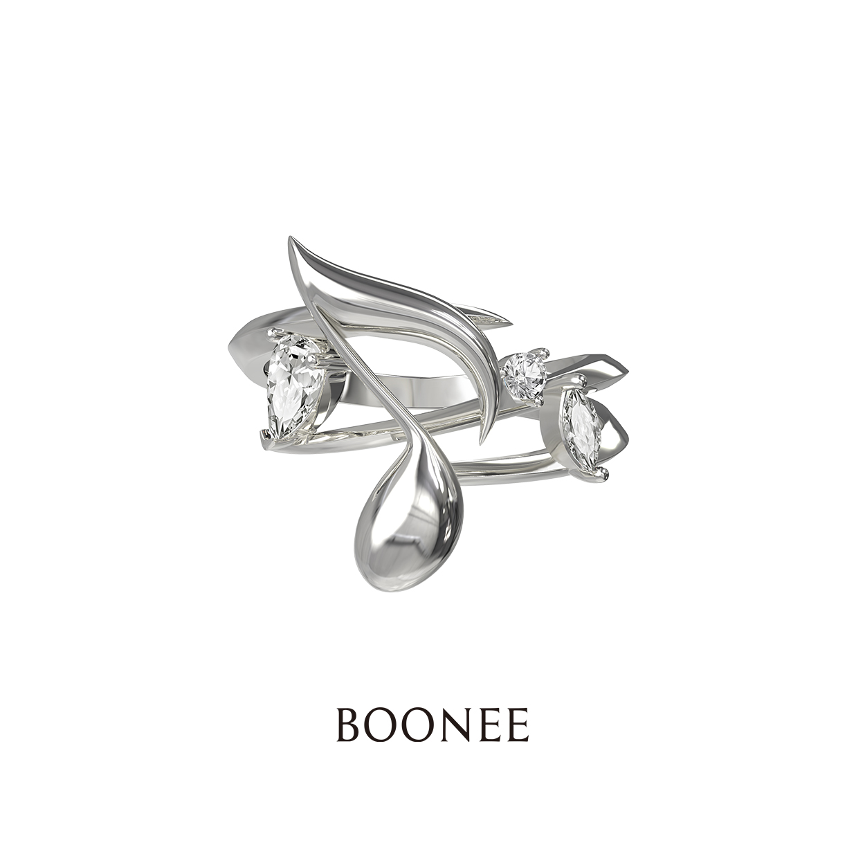 BOONEE音符镶钻拼接戒指