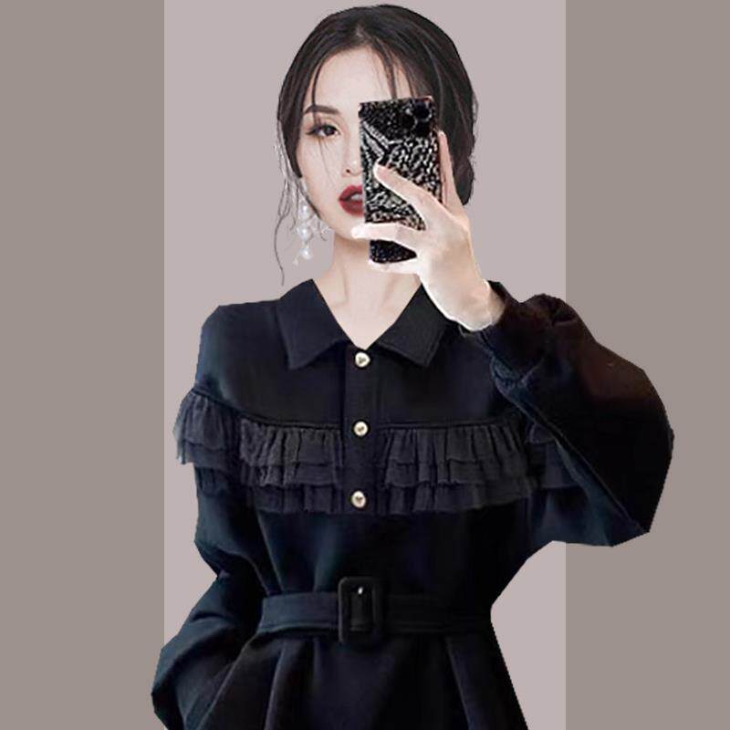 BLLOUKE中长款黑色长袖卫衣女2025春秋新款时尚洋气宽松爆款女装