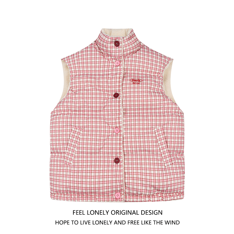 波点格纹立领棉衣马甲