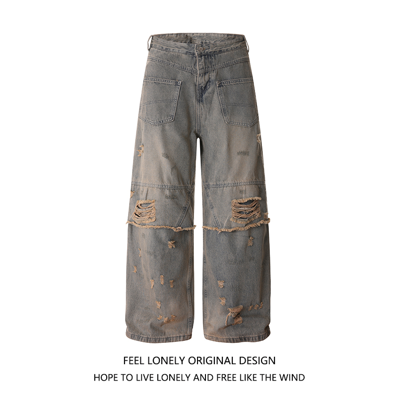 复古街头破洞牛仔裤男
