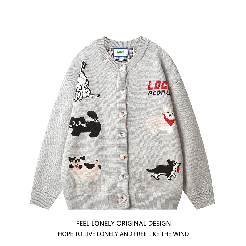 美式小狗提花开衫毛衣外套