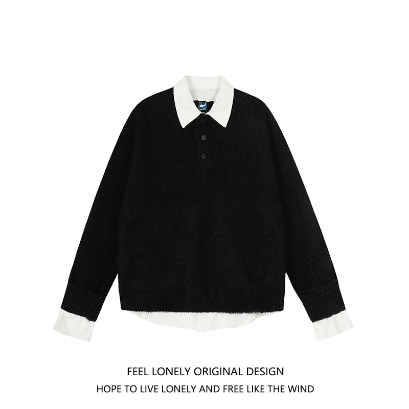 复古慵懒风假两件简约毛衣