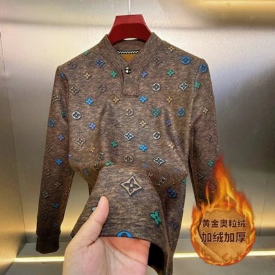 欧版加绒加厚卫衣男V领套头衫青年保暖打底衫青奢品质长袖T恤大码