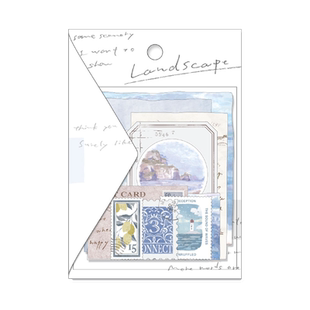 日本mind wave风景系列贴纸包唯美淡雅油画风格景色邮票黄昏月光深夜茜云手帐日记相册手机装饰拼贴素材贴画