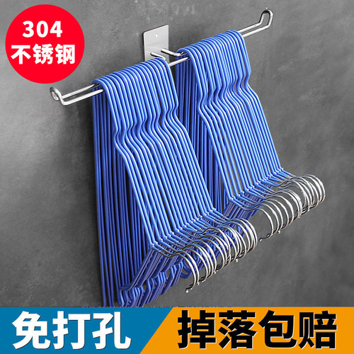 衣架收纳神器壁挂夹子阳台整理架免打孔挂钩不锈钢晾放衣架收纳架