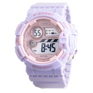 儿童手表女孩女童防水小学生只看时间带闹钟的紫色电子表初中生