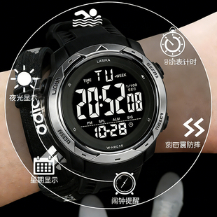 运动手表男款初高中学生防水夜光大表盘数字显示机械电子表黑色女