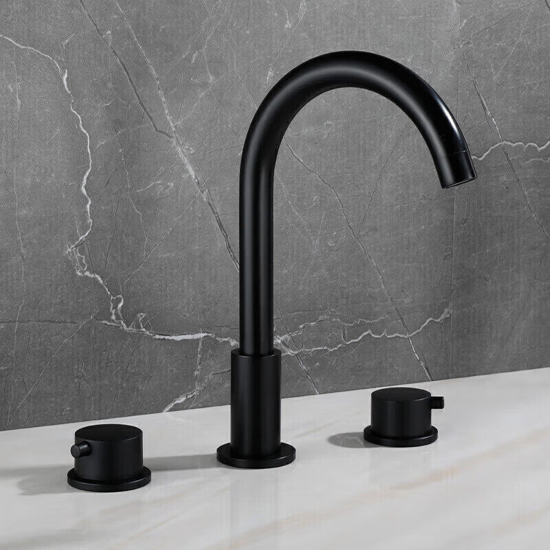 九思睿达三孔水龙头可旋转脸盆龙头缸边式浴室全铜分 A1-黑色三件