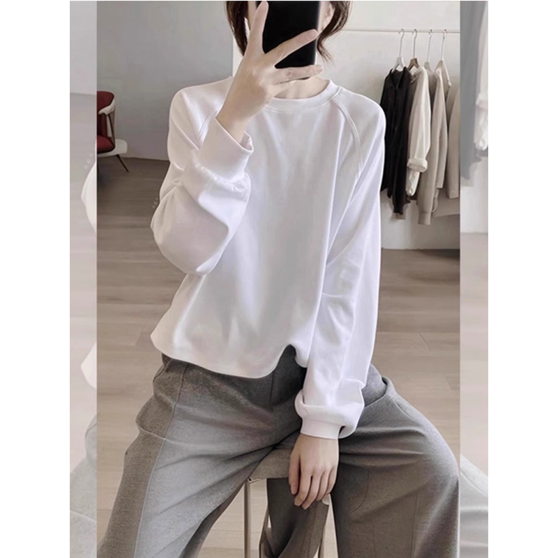 简约长袖白色基础款T恤女