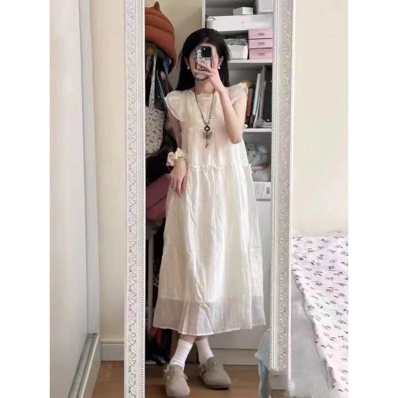 简约法式小飞袖连衣裙女