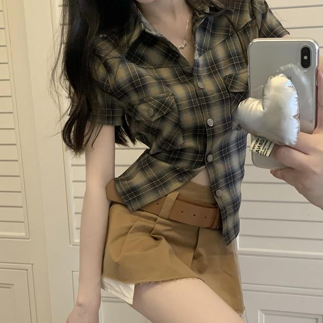 港味格子衬衫女设计感小