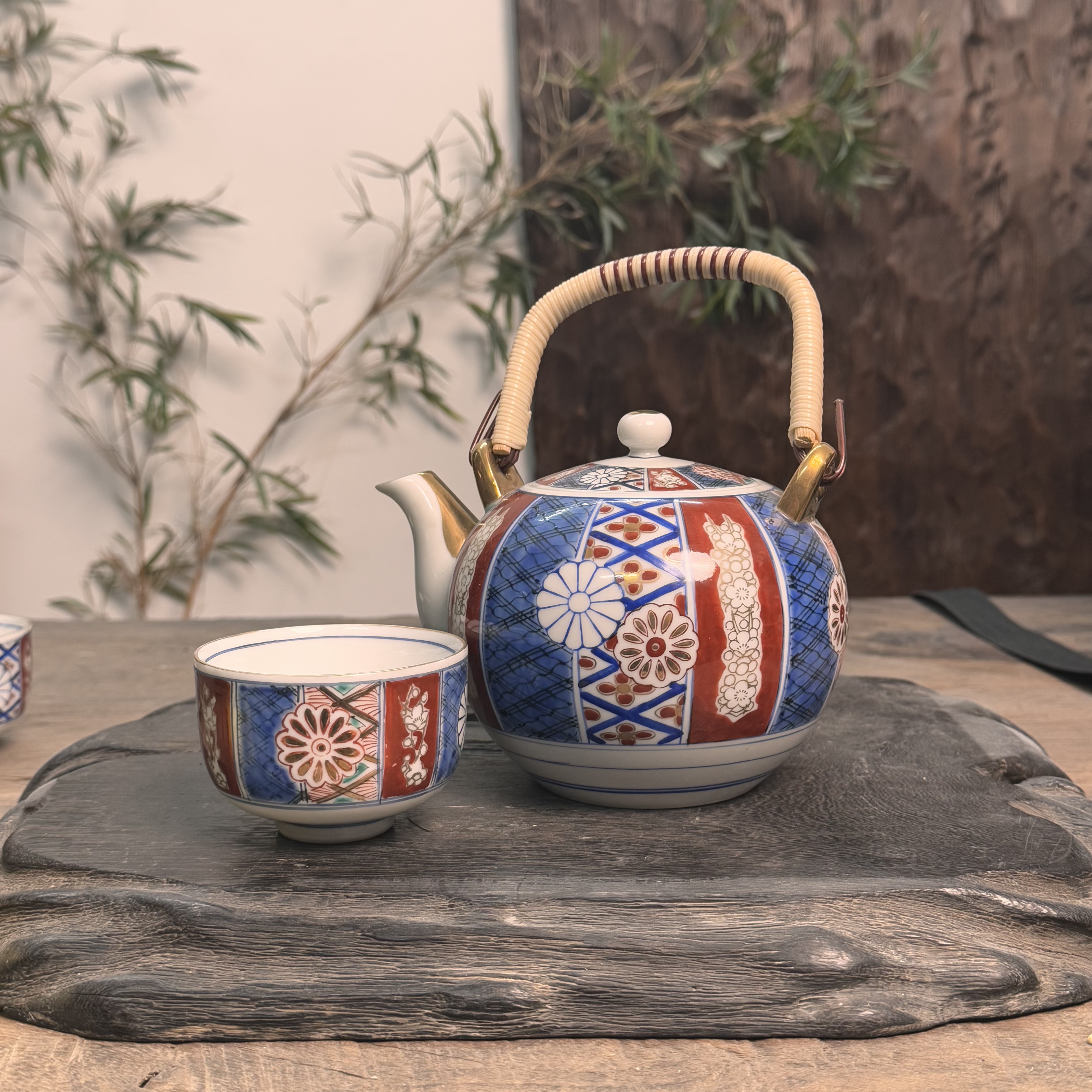 日本回流伊万里彩绘茶具套装  一壶五杯