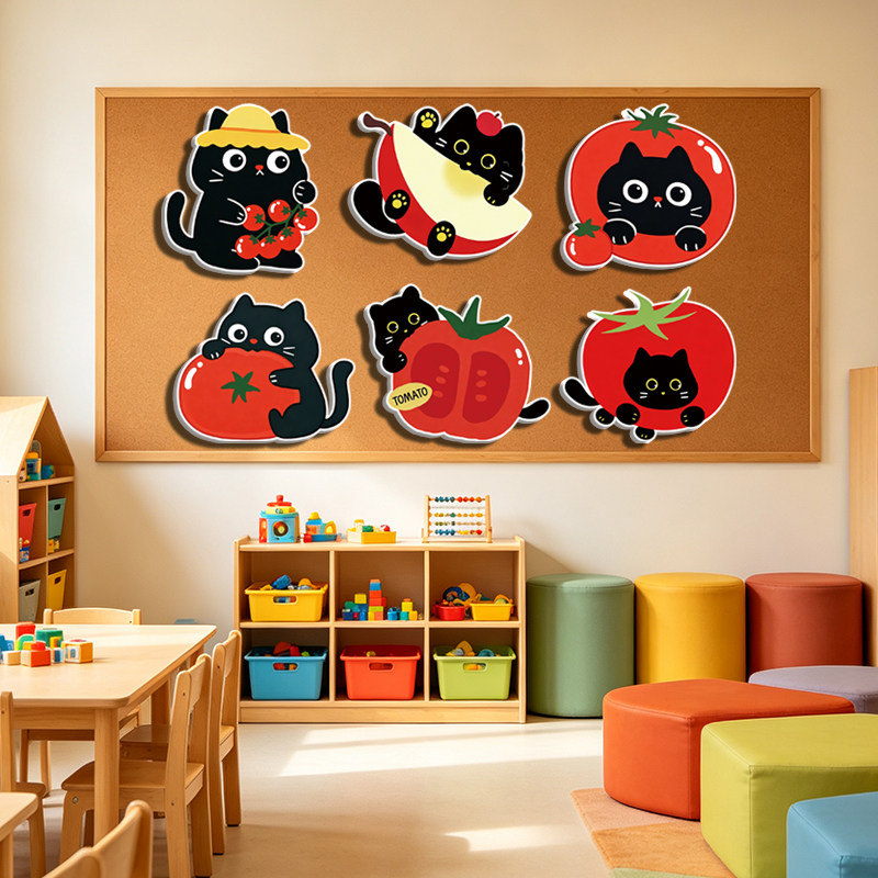 幼儿园可爱苹果番茄小猫装饰环创布置材料可爱风主题墙布置泡沫板