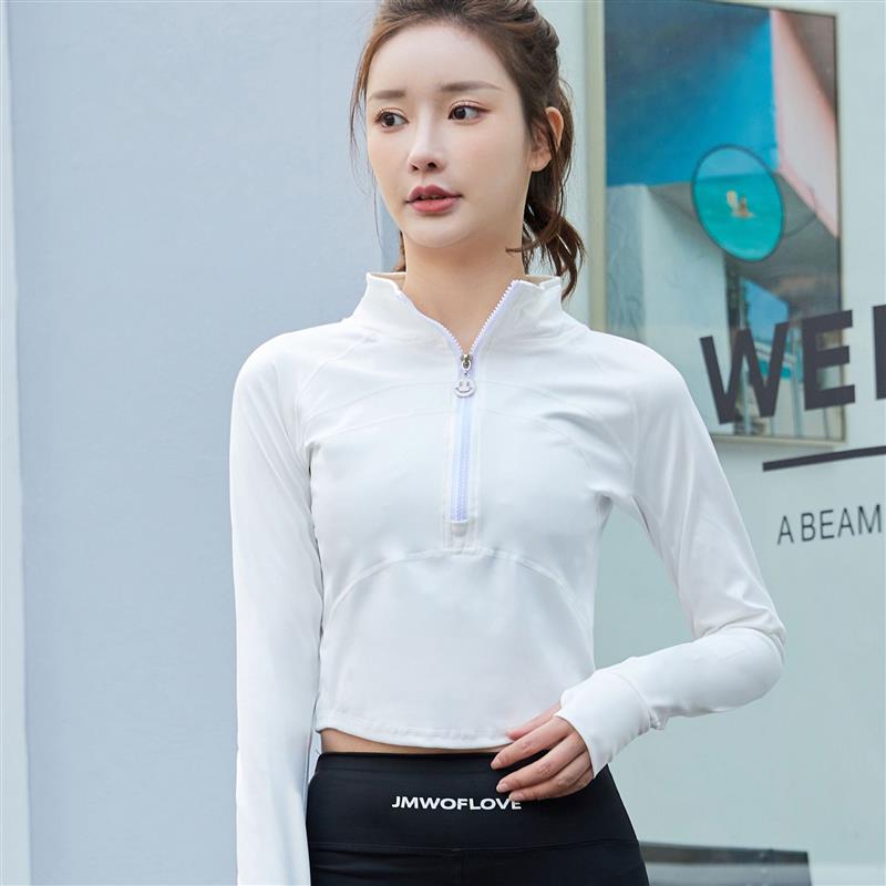 网红显瘦运动上衣女半拉链紧身跑步透气瑜伽服弹力健身长袖春秋