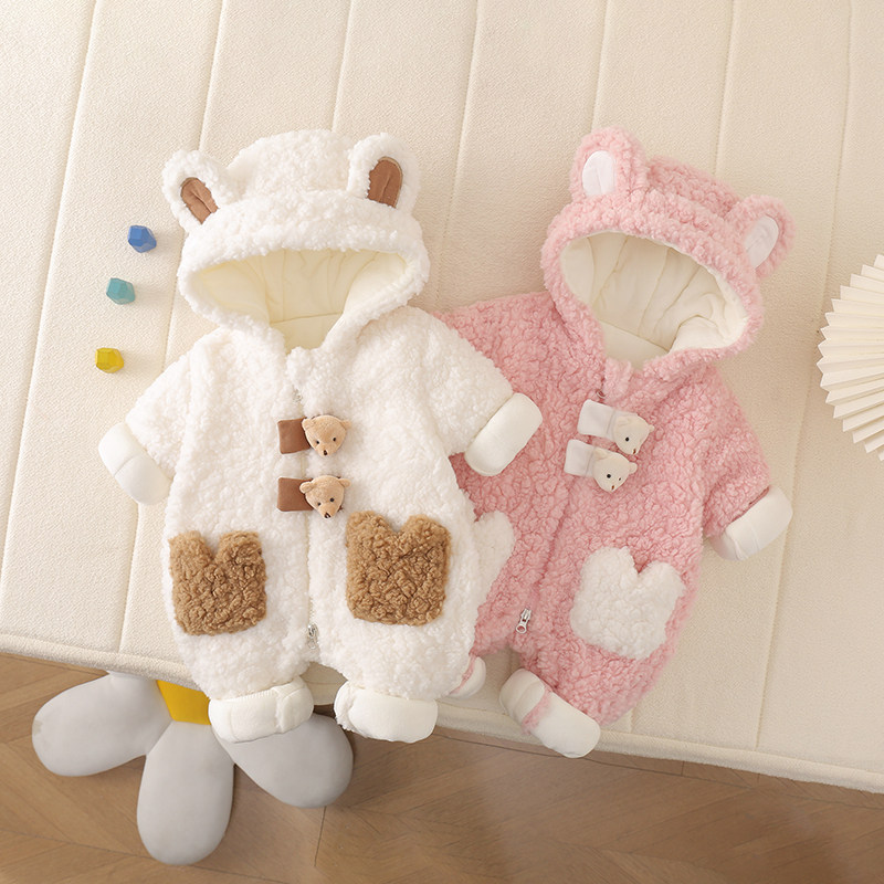 冬季宝宝可爱带帽加棉保暖外出防风加绒连体衣云朵绒熊头棉哈衣,童装/婴儿装/亲子装,连身衣/爬服/哈衣,淘宝优惠券,粉丝福利购,淘宝优惠卷