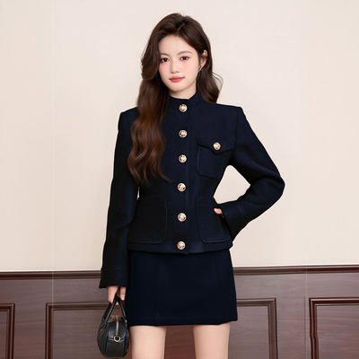 【两件套】【有内衬】高级感穿搭小香风立领外套半裙套装TX0159