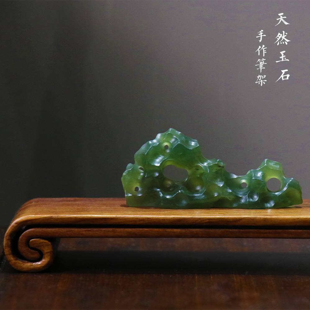 文人舍天然玉石笔搁手工雕刻太湖石笔架茶搁枕笔架山寿山石文房器
