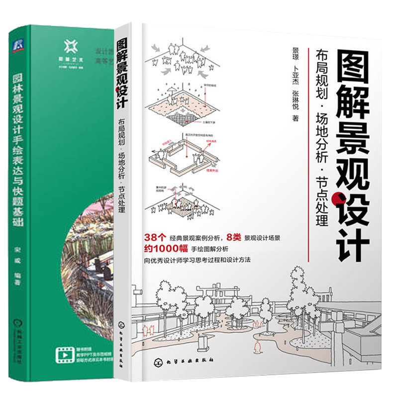 图解景观设计 布局规划 场地分析 节点处理+园林景观设计手绘表达与快题基础 2本图书籍