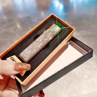 高级感USB充电镶钻精致满钻水晶火机静音便携小巧点打火机