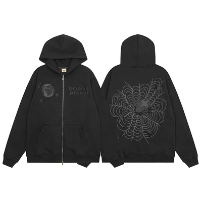 BrokenPlanet开衫卫衣秋冬加绒美潮高街男女印花宽松休闲拉链外套