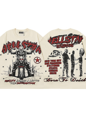 美式高街风地狱之星字母印花短袖T恤夏男女情侣宽松杏色citywalk