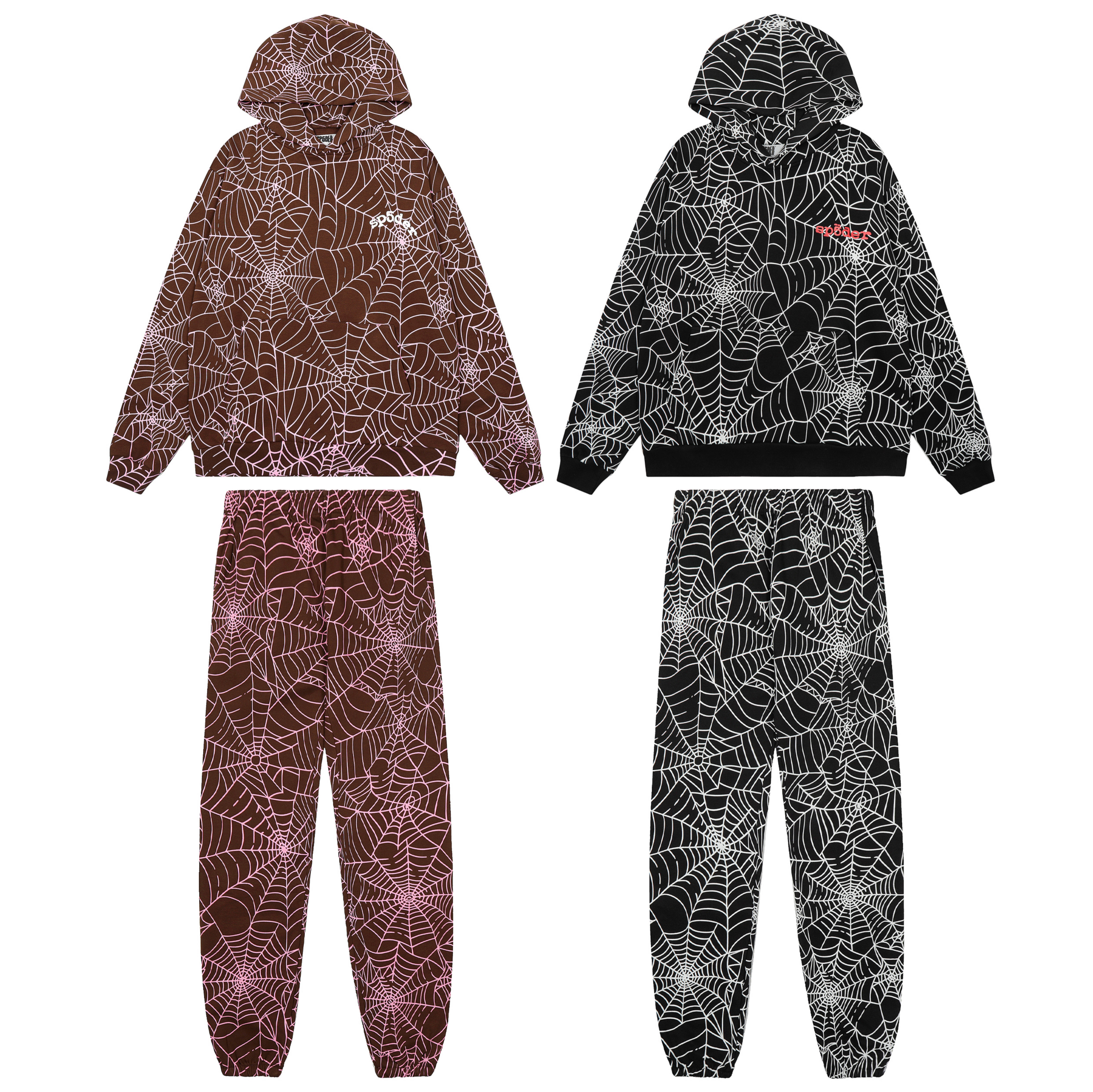 满印蜘蛛网图案字母Sp5der连帽卫衣束脚长裤套装男女秋冬休闲潮牌,男装,休闲运动套装,淘宝优惠券,粉丝福利购,淘宝优惠卷