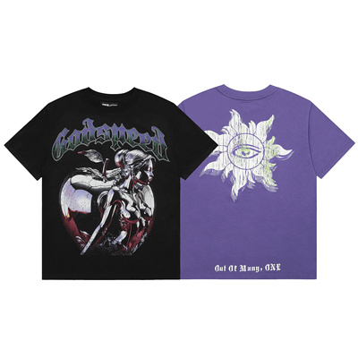 godspeed美潮苹果女郎暗黑风复古洗水做旧高街纯棉短袖男女T恤衫