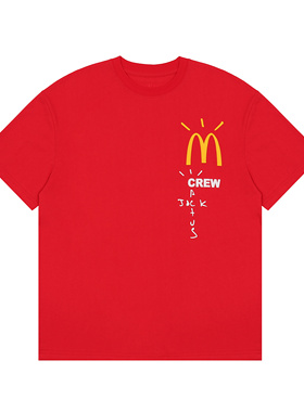 TravisScott联名麦当劳红色短袖T恤男女宽松潮牌字母印花上衣夏季