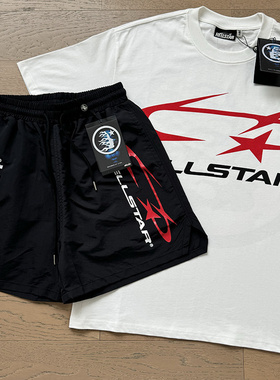 美式嘻哈风字母印花短袖T恤套装男女青少年宽松休闲运动沙滩短裤
