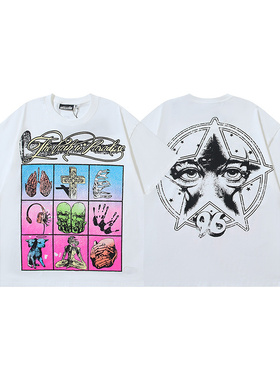 美式嘻哈风复古字母印花短袖T恤男女情侣宽松纯棉白色INS上衣夏季