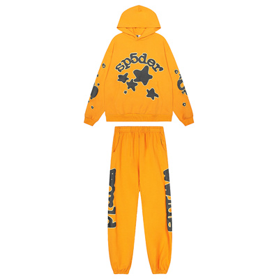 sp5der亮色系星星发泡印花美式高街宽松连帽卫衣卫束脚裤男女套装