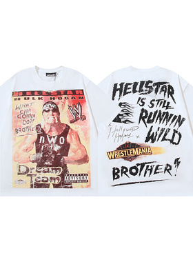 美式复古字母印花短袖T恤男女同款宽松圆领潮牌运动上衣青春流行