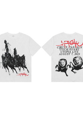 TravisScott复古摇滚风印花短袖T恤男女情侣宽松纯棉白色街拍上衣