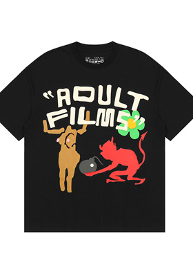 travisScott潮流发泡印花短袖T恤男女圆领VINTAGE字母纯棉宽松夏