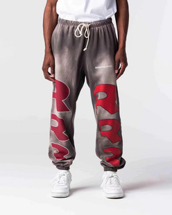 RRR123长裤美潮高街复古嘻哈水洗做旧宽松重磅纯棉抽绳束脚卫裤男