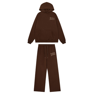 BROKENPLANET简约设计连帽加绒卫衣直筒裤套装男女秋冬休闲慵懒风