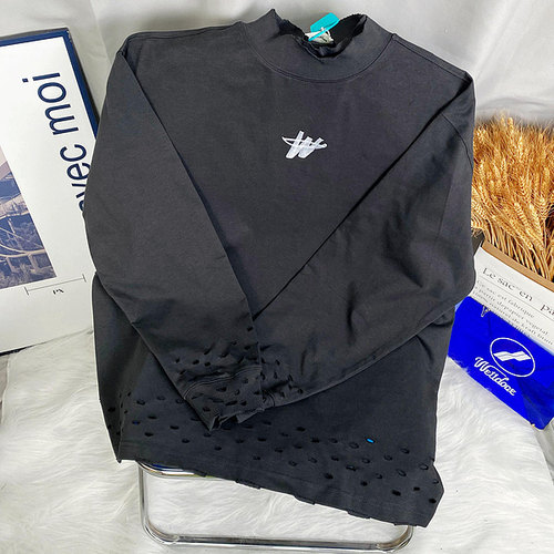 WE11DONE破洞W字母重磅长袖T恤潮