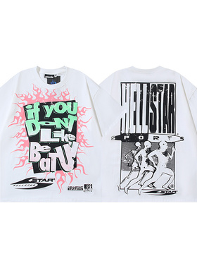 潮牌夏季纯棉上衣美式涂鸦风字母印花短袖T恤男女宽松情侣INS圆领