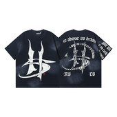 地狱之星美式 街头洗水做旧字母印花短袖 T恤男女oversize宽松上衣