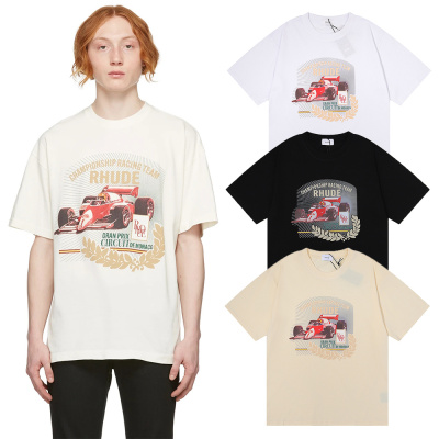 RHUDE赛车印花夏季短袖T恤男女通用Oversize宽松百搭圆领休闲上衣