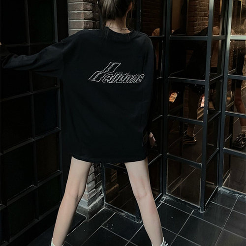 welldone小众潮烫钻珍珠长袖T恤